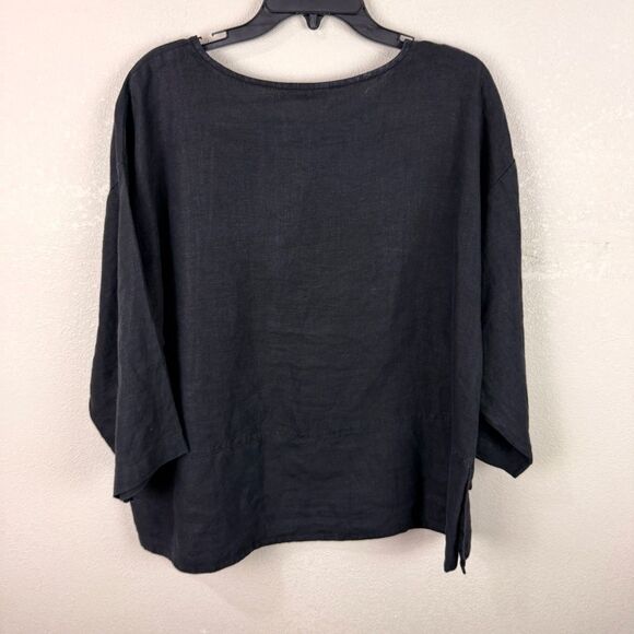 Bryn Walker Black Linen Lagenlook Artsy Blouse Top Medium - Picture 8 of 8